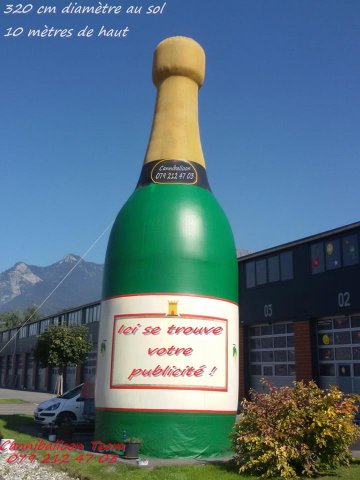 Bouteille de Champagne XXL- signalétique ou lâché de ballons-1000 ballons 12" & Surface à disposition pour votre publicité: 145cm haut - 280cm large
